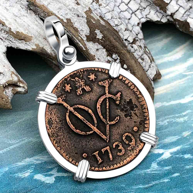 VOC - Dutch East India Company Shipwreck - I Struggle and Survive - 1739 1 Duit Sterling Silver Pendant