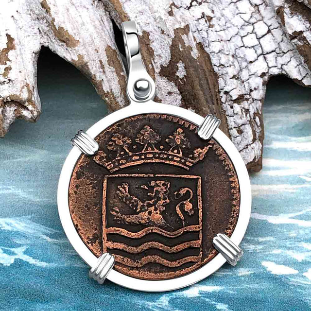 VOC - Dutch East India Company Shipwreck - I Struggle and Survive - 1739 1 Duit Sterling Silver Pendant