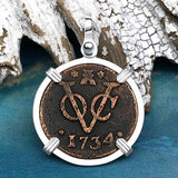 VOC - Dutch East India Company Shipwreck - I Struggle and Survive - 1734 1 Duit Sterling Silver Pendant
