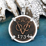 VOC - Dutch East India Company Shipwreck - I Struggle and Survive - 1734 1 Duit Sterling Silver Pendant