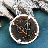 VOC - Dutch East India Company Shipwreck - I Struggle and Survive - 1734 1 Duit Sterling Silver Pendant