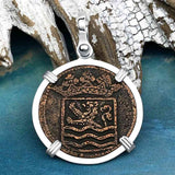 VOC - Dutch East India Company Shipwreck - I Struggle and Survive - 1734 1 Duit Sterling Silver Pendant