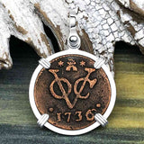 VOC - Dutch East India Company Shipwreck - I Struggle and Survive - 1736 1 Duit Sterling Silver Pendant