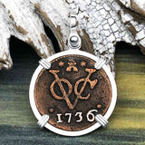 VOC - Dutch East India Company Shipwreck - I Struggle and Survive - 1736 1 Duit Sterling Silver Pendant