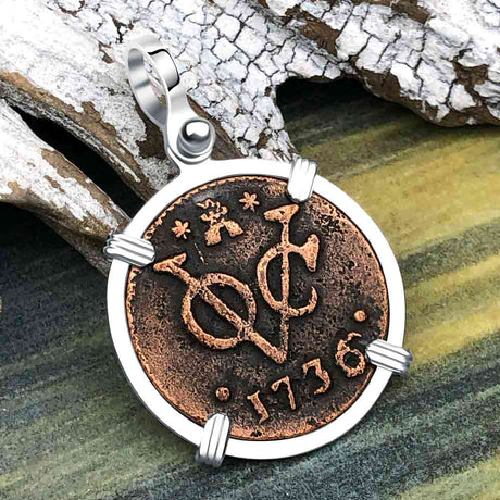 VOC - Dutch East India Company Shipwreck - I Struggle and Survive - 1736 1 Duit Sterling Silver Pendant