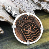 VOC - Dutch East India Company Shipwreck - I Struggle and Survive - 1736 1 Duit Sterling Silver Pendant