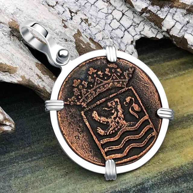 VOC - Dutch East India Company Shipwreck - I Struggle and Survive - 1736 1 Duit Sterling Silver Pendant