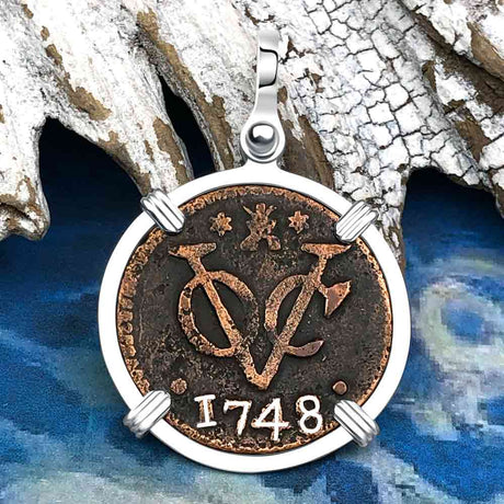 VOC - Dutch East India Company Shipwreck - I Struggle and Survive - 1749 1 Duit Sterling Silver Pendant