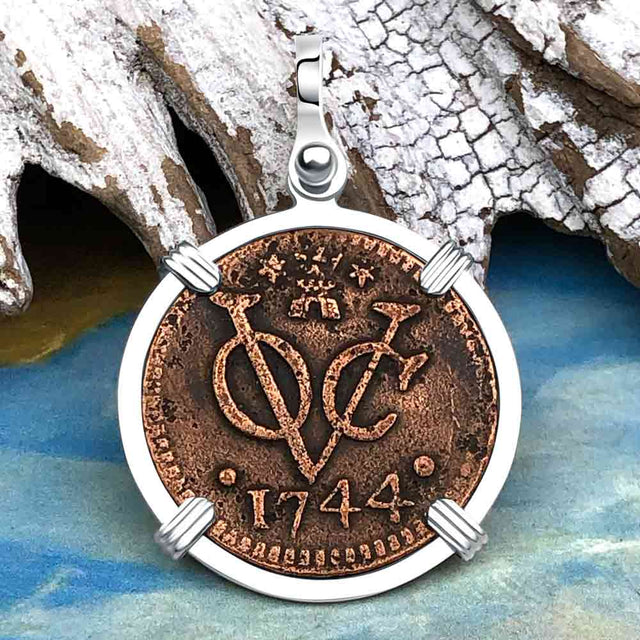 VOC - Dutch East India Company Shipwreck - I Struggle and Survive - 1744 1 Duit Sterling Silver Pendant