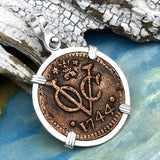 VOC - Dutch East India Company Shipwreck - I Struggle and Survive - 1744 1 Duit Sterling Silver Pendant