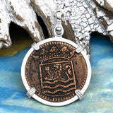 VOC - Dutch East India Company Shipwreck - I Struggle and Survive - 1744 1 Duit Sterling Silver Pendant
