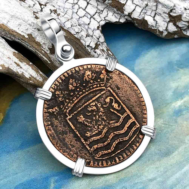 VOC - Dutch East India Company Shipwreck - I Struggle and Survive - 1744 1 Duit Sterling Silver Pendant