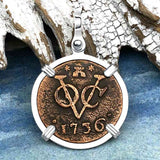 VOC - Dutch East India Company Shipwreck - I Struggle and Survive - 1736 1 Duit Sterling Silver Pendant