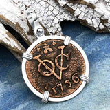 VOC - Dutch East India Company Shipwreck - I Struggle and Survive - 1736 1 Duit Sterling Silver Pendant