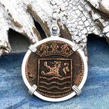 VOC - Dutch East India Company Shipwreck - I Struggle and Survive - 1736 1 Duit Sterling Silver Pendant