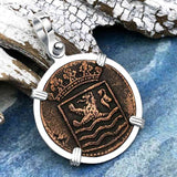 VOC - Dutch East India Company Shipwreck - I Struggle and Survive - 1736 1 Duit Sterling Silver Pendant