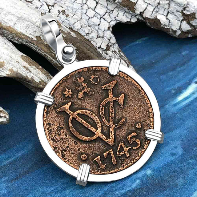 VOC - Dutch East India Company Shipwreck - I Struggle and Survive - 1745 1 Duit Sterling Silver Pendant