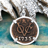 VOC - Dutch East India Company Shipwreck - I Struggle and Survive - 1735 1 Duit Sterling Silver Pendant