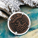 VOC - Dutch East India Company Shipwreck - I Struggle and Survive - 1735 1 Duit Sterling Silver Pendant