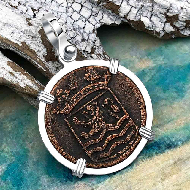 VOC - Dutch East India Company Shipwreck - I Struggle and Survive - 1735 1 Duit Sterling Silver Pendant