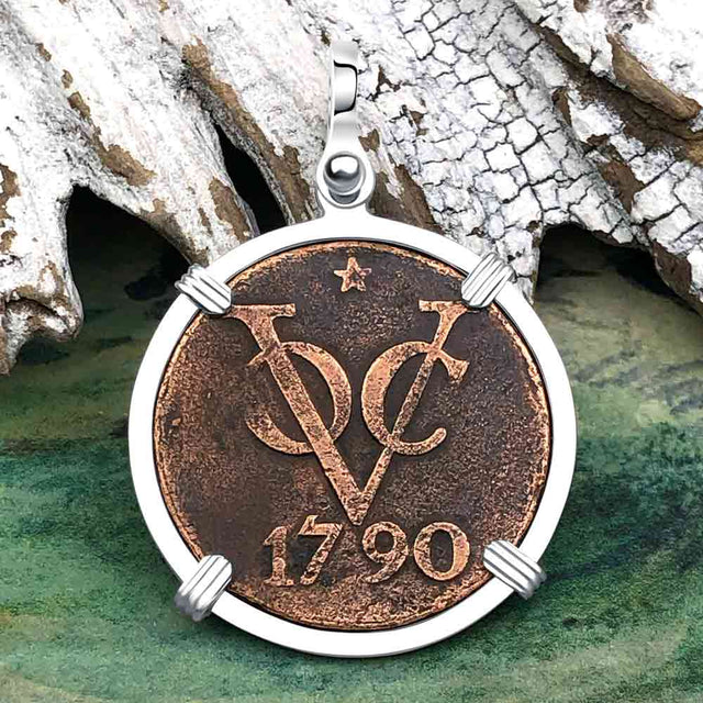 VOC - Dutch East India Company Shipwreck 1790 LARGE 2 Duit Sterling Silver Pendant