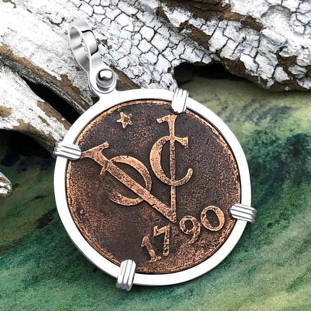 VOC - Dutch East India Company Shipwreck 1790 LARGE 2 Duit Sterling Silver Pendant