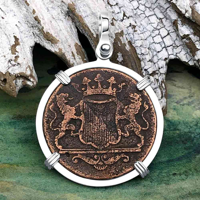 VOC - Dutch East India Company Shipwreck 1790 LARGE 2 Duit Sterling Silver Pendant