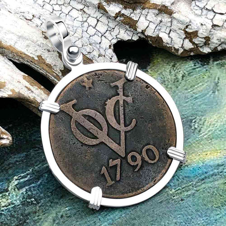 VOC - Dutch East India Company Shipwreck 1790 LARGE 2 Duit Sterling Silver Pendant