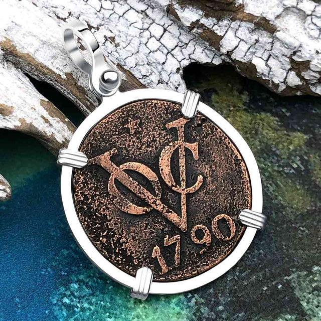 VOC - Dutch East India Company Shipwreck 1790 LARGE 2 Duit Sterling Silver Pendant