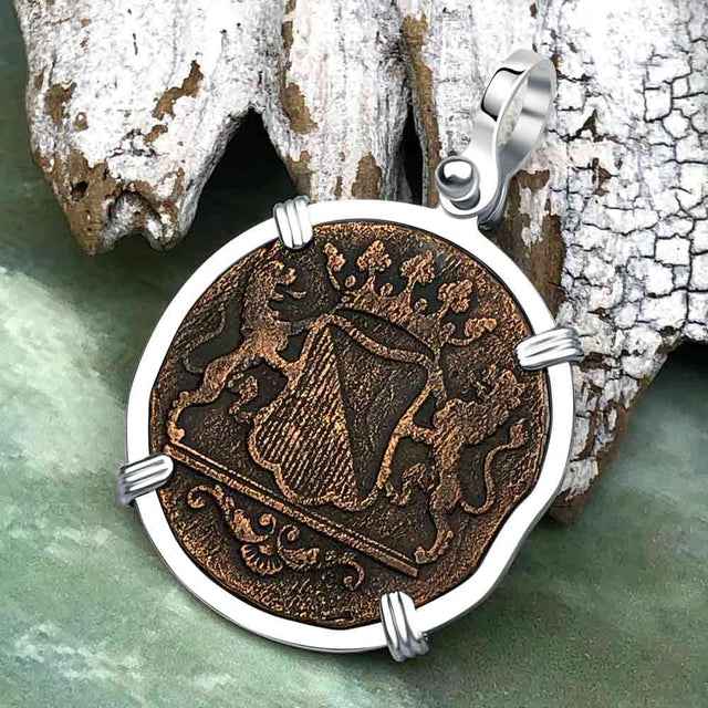 VOC - Dutch East India Company Shipwreck 1790 LARGE 2 Duit Sterling Silver Pendant