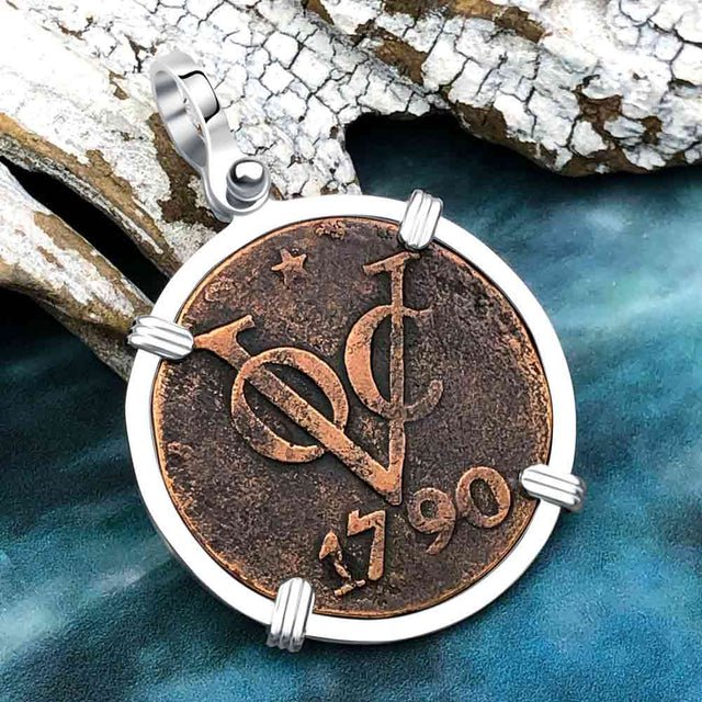VOC - Dutch East India Company Shipwreck 1790 LARGE 2 Duit Sterling Silver Pendant