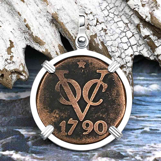 VOC - Dutch East India Company Shipwreck 1790 LARGE 2 Duit Sterling Silver Pendant