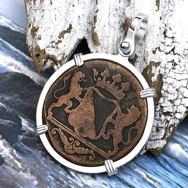 VOC - Dutch East India Company Shipwreck 1790 LARGE 2 Duit Sterling Silver Pendant