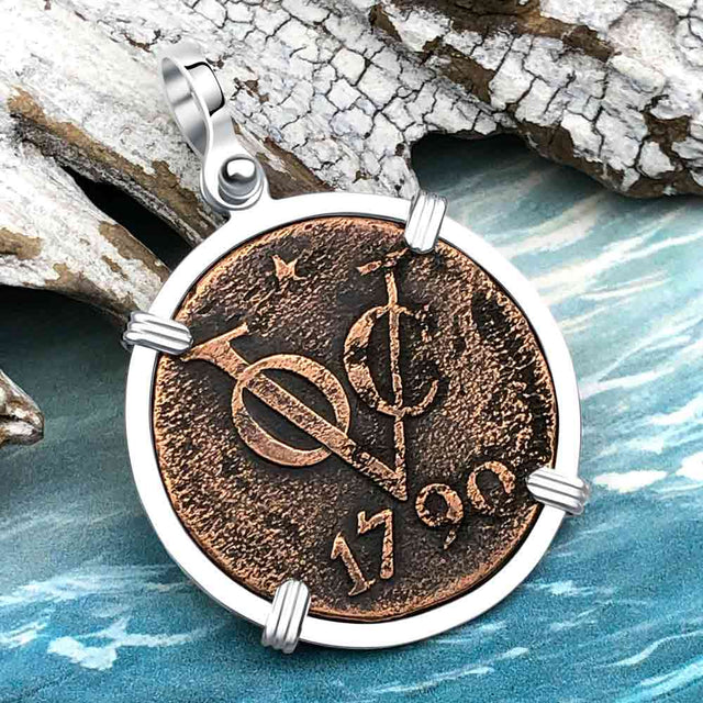 VOC - Dutch East India Company Shipwreck 1790 LARGE 2 Duit Sterling Silver Pendant