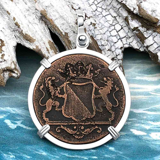 VOC - Dutch East India Company Shipwreck 1790 LARGE 2 Duit Sterling Silver Pendant