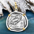 Ancient Greek Athena and the Owl Silver Tetradrachm circa 450 BC 14K Gold and Sterling Silver Pendant