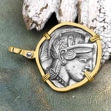 Ancient Greek Athena and the Owl Silver Tetradrachm circa 450 BC 14K Gold Pendant