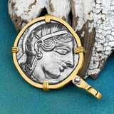 Ancient Greek Athena and the Owl Silver Tetradrachm circa 450 BC 14K Gold Pendant