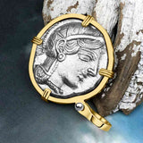 Ancient Greek Athena and the Owl Silver Tetradrachm circa 450 BC 14K Gold Pendant