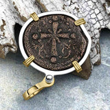 Byzantine Bronze Follis Coin - Jesus Christ, King of Kings 14K Gold and Sterling Silver Pendant