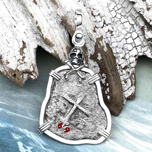 1669 Consolacion Shipwreck Skull and Cross Bones Spanish 1 Reale Piece of 8 Sterling Silver Pendant