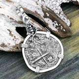 1640s Consolacion Shipwreck Skull and Cross Bones Spanish 1 Reale Piece of 8 Sterling Silver Pendant