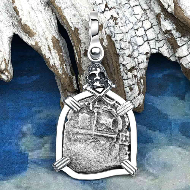 1673 Consolacion Shipwreck Skull and Cross Bones Spanish 1 Reale Piece of 8 Sterling Silver Pendant