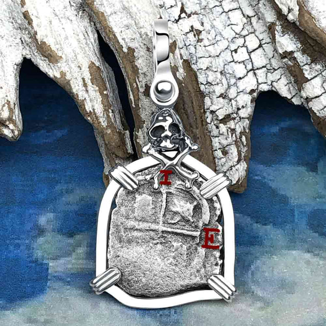 1673 Consolacion Shipwreck Skull and Cross Bones Spanish 1 Reale Piece of 8 Sterling Silver Pendant