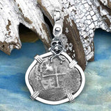 1674 Consolacion Shipwreck Skull and Cross Bones Spanish 1 Reale Piece of 8 Sterling Silver Pendant | Artifact #4939