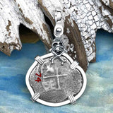 1674 Consolacion Shipwreck Skull and Cross Bones Spanish 1 Reale Piece of 8 Sterling Silver Pendant | Artifact #4939