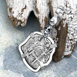 1666 Consolacion Shipwreck Skull and Cross Bones Spanish 1 Reale Piece of 8 Sterling Silver Pendant