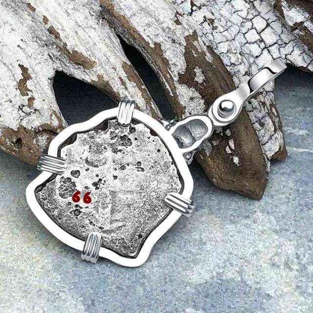 1666 Consolacion Shipwreck Skull and Cross Bones Spanish 1 Reale Piece of 8 Sterling Silver Pendant