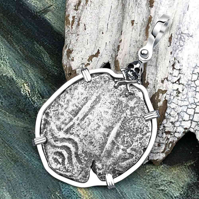 1670s Consolacion Shipwreck Skull and Cross Bones 8 Reale Cob Piece of 8 Sterling Silver Pendant