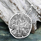 1670s Consolacion Shipwreck Skull and Cross Bones 8 Reale Cob Piece of 8 Sterling Silver Pendant